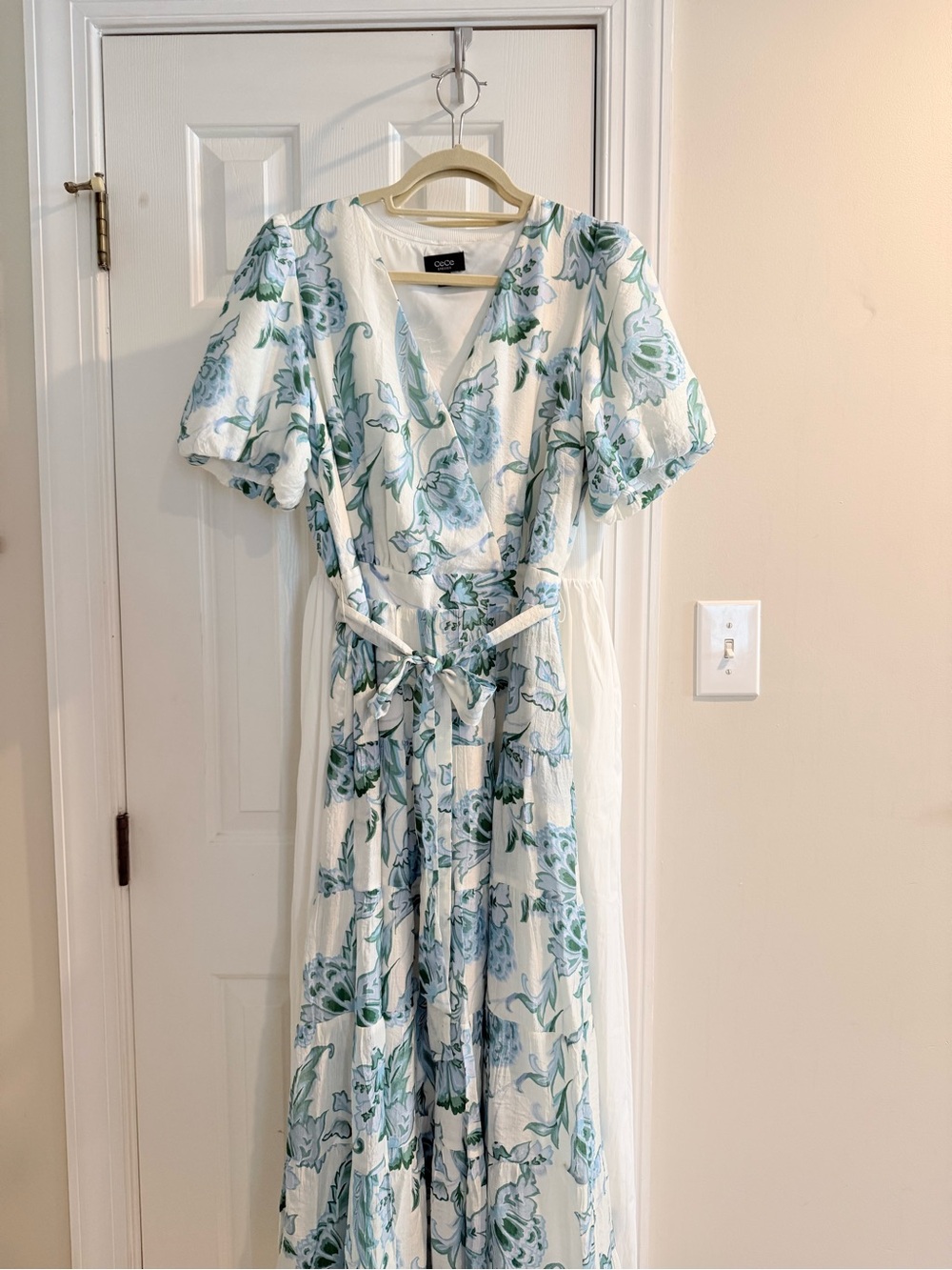 CeCe Floral Faux-Wrap Tiered Maxi Dress